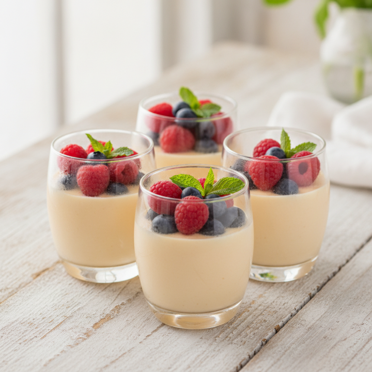 Cremige Ingwer-Orangen Panna Cotta mit frischen Beeren