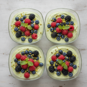 Feine Brennnessel-Joghurt-Creme mit Beeren