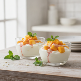 Exotischer Kaktusblüte-Limette Joghurt mit Mango