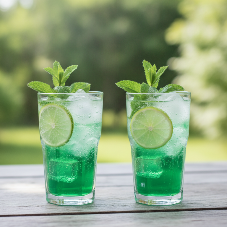 Erfrischende Waldmeister-Spirulina Limetten-Minz-Schorle