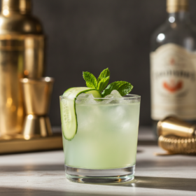 Waldmeister-Spirulina Gin Smash mit Gurke und Holunder