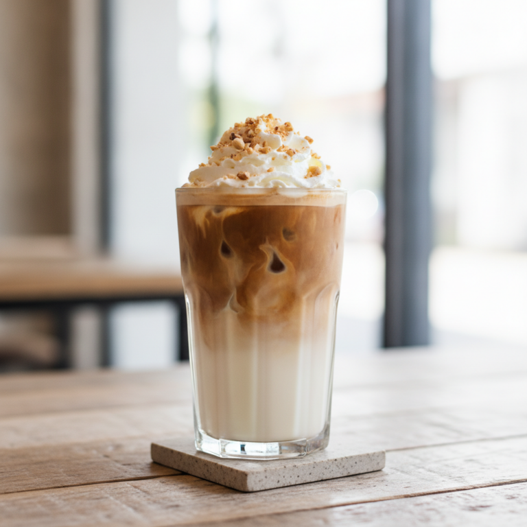 Eisgekühlter Haselnuss-Macchiato mit Genüssle Purer Zucker Sirup