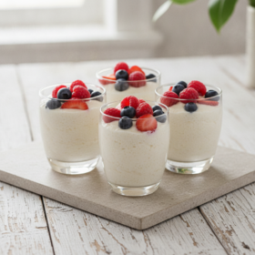 Cremiges Holunderblüten-Joghurt-Mousse mit Beeren
