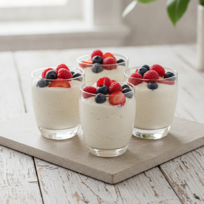 Cremiges Holunderblüten-Joghurt-Mousse mit Beeren