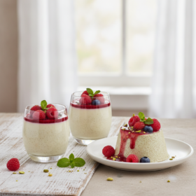 Cremige Chai Panna Cotta mit Beeren