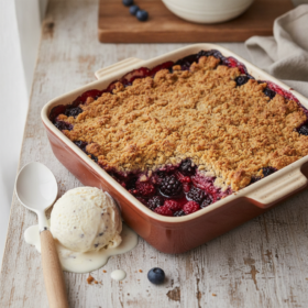 Fruchtiges Beeren-Crumble mit Genüssle Purem Rohrzucker Sirup