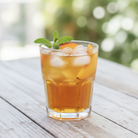 Sommerlicher Pfirsich-Eistee mit Genüssle Purem Rohrzucker Sirup