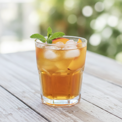 Sommerlicher Pfirsich-Eistee mit Genüssle Purem Rohrzucker Sirup