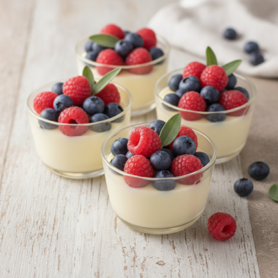 Salbei-Zitronen Panna Cotta mit Beeren