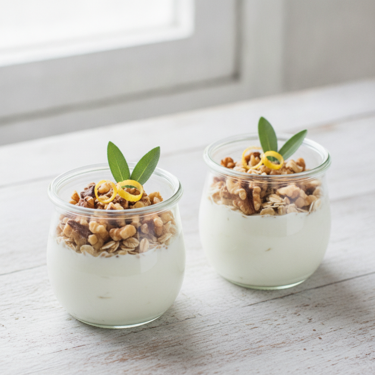 Salbei-Zitronen Skyr-Creme mit Walnuss-Crunch