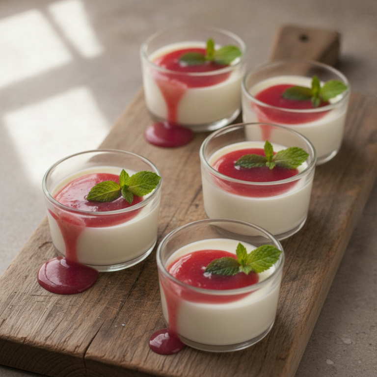 Cremige Rhabarber-Vanille Panna Cotta mit Genüssle Sirup