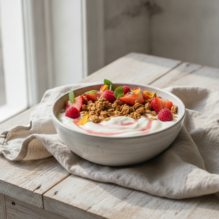 Sommerlicher Rhabarber-Joghurt Bowl mit Genüssle Sirup