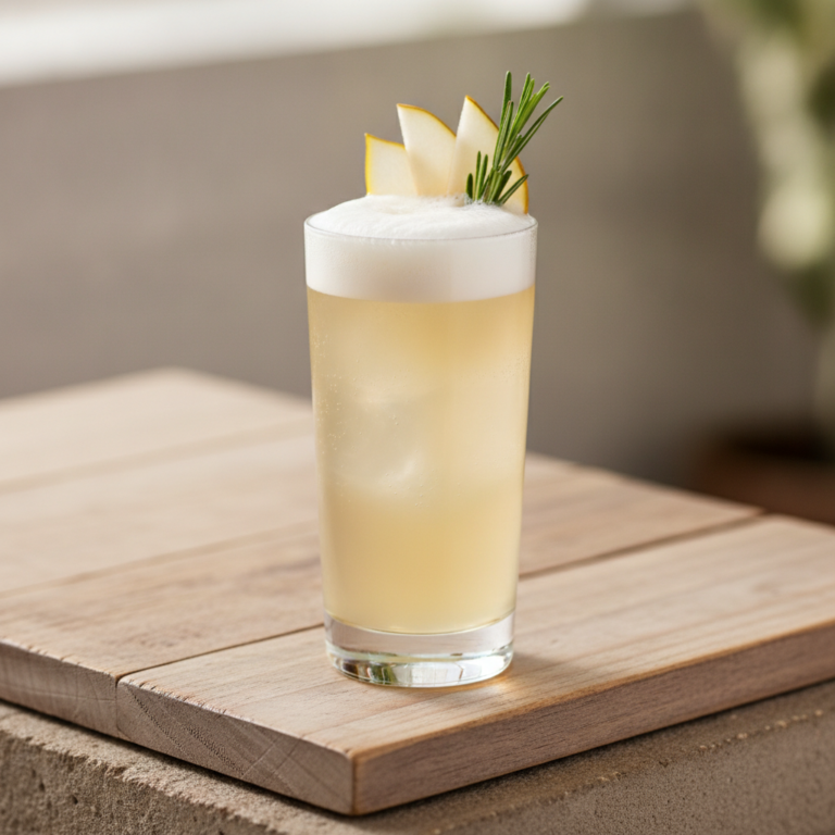 Eleganter Birne-Rosmarin Gin Fizz