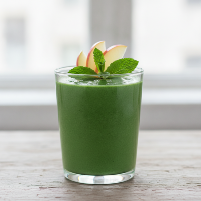 Grüner Spearmint Joghurt-Smoothie mit Apfel und Spinat
