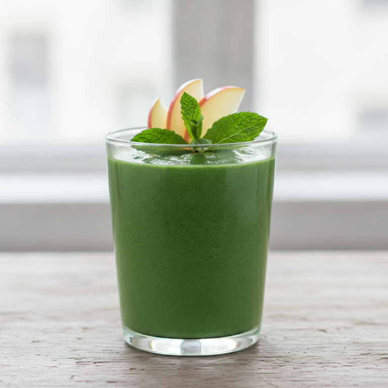 Grüner Spearmint Joghurt-Smoothie mit Apfel und Spinat