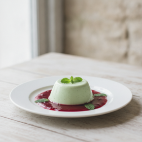 Seidige Spearmint Panna Cotta mit Beeren-Coulis