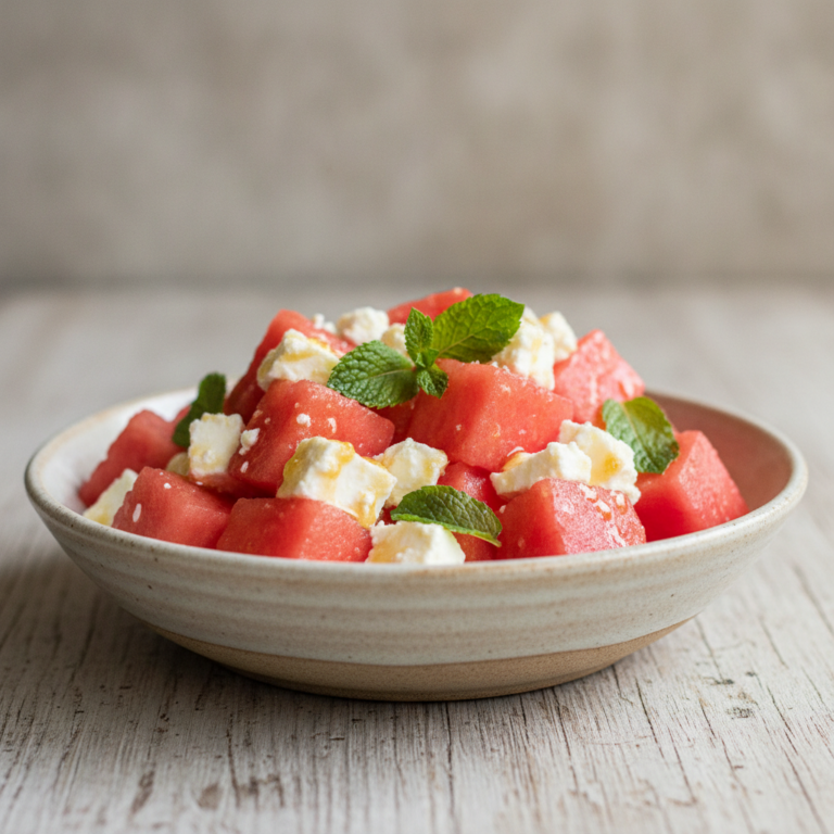 Sommerlicher Spearmint-Honig-Dressing für Feta-Wassermelonensalat