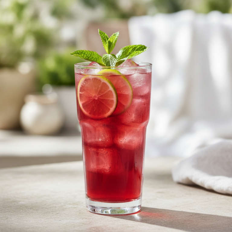 Erfrischender Hibiskus Spritz mit Minze und Limette
