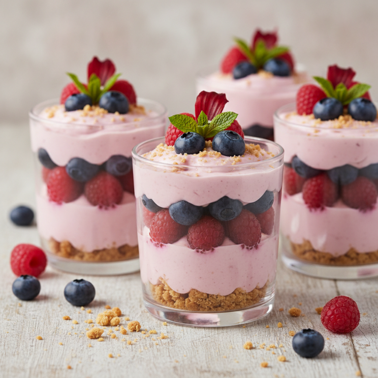 Rosa Hibiskus Quark-Traum mit Beeren