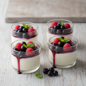 Cassis-Joghurt Panna Cotta mit Beeren