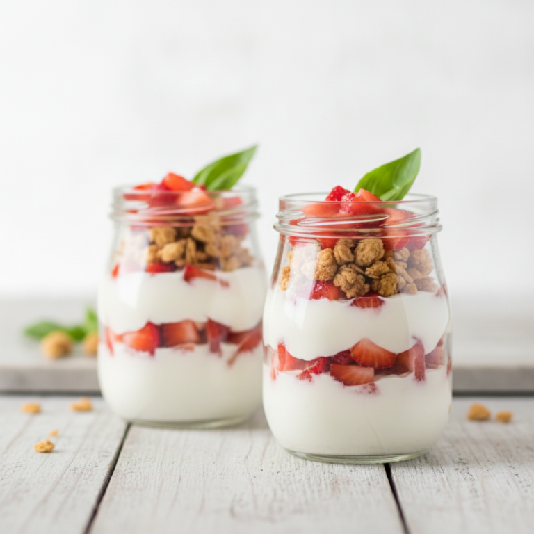 Basilikum-Erdbeer-Joghurt-Parfait