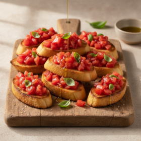 Basilikum-Tomaten-Bruschetta mit feiner Sirup-Note