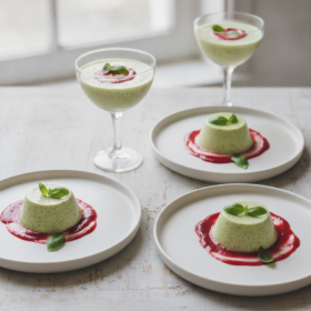 Cremiges Basilikum Panna Cotta mit Himbeer-Coulis