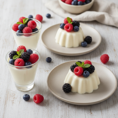 Cremige Ingwer-Panna Cotta mit Beeren und Genüssle Ingwer Sirup