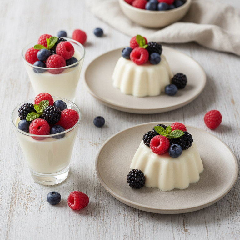 Cremige Ingwer-Panna Cotta mit Beeren und Genüssle Ingwer Sirup