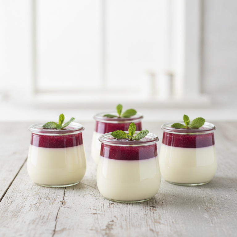 Elegante Pflaume-Zimt Panna Cotta mit Fruchtspiegel