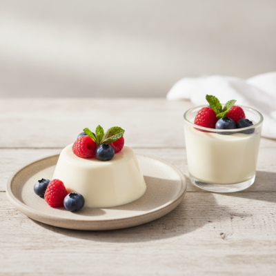 Cremige Pfefferminze-Lemongras Panna Cotta mit Beeren