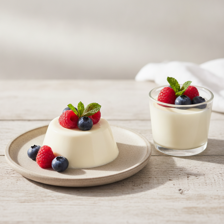 Cremige Pfefferminze-Lemongras Panna Cotta mit Beeren