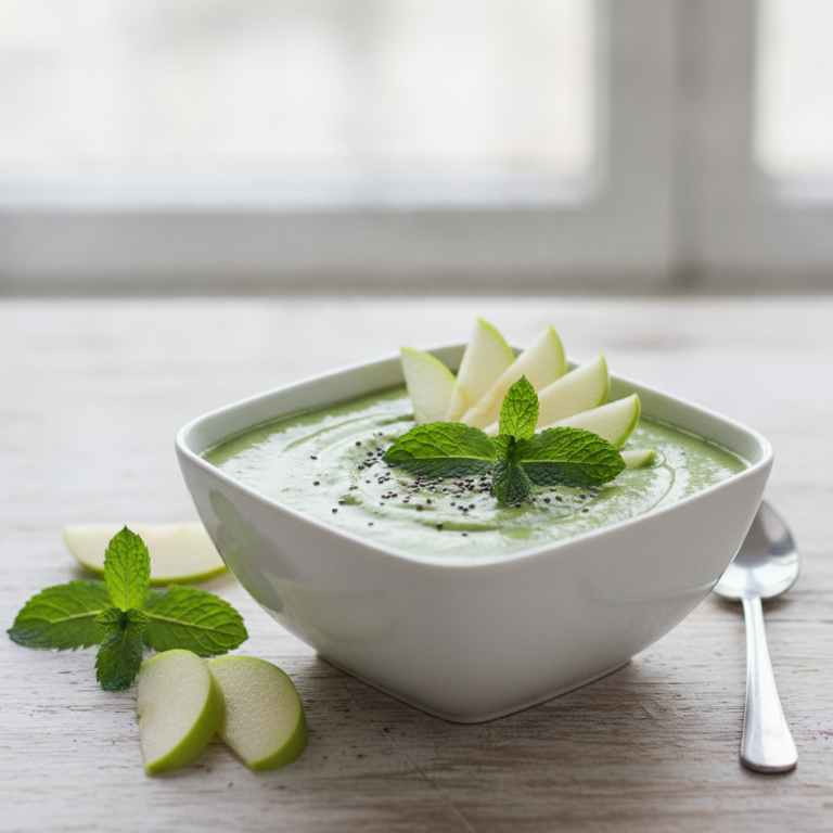 Grüner Pfefferminze-Lemongras Smoothie mit Spinat und Apfel