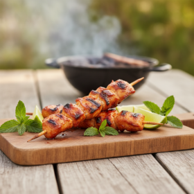 Marinierte Hähnchenspieße mit Pfefferminze-Lemongras Glasur