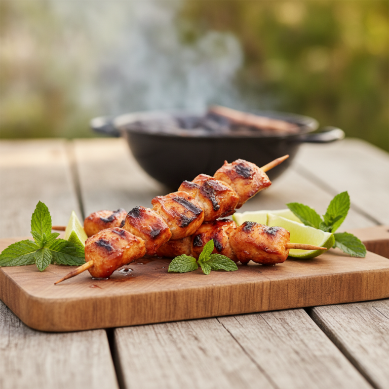 Marinierte Hähnchenspieße mit Pfefferminze-Lemongras Glasur