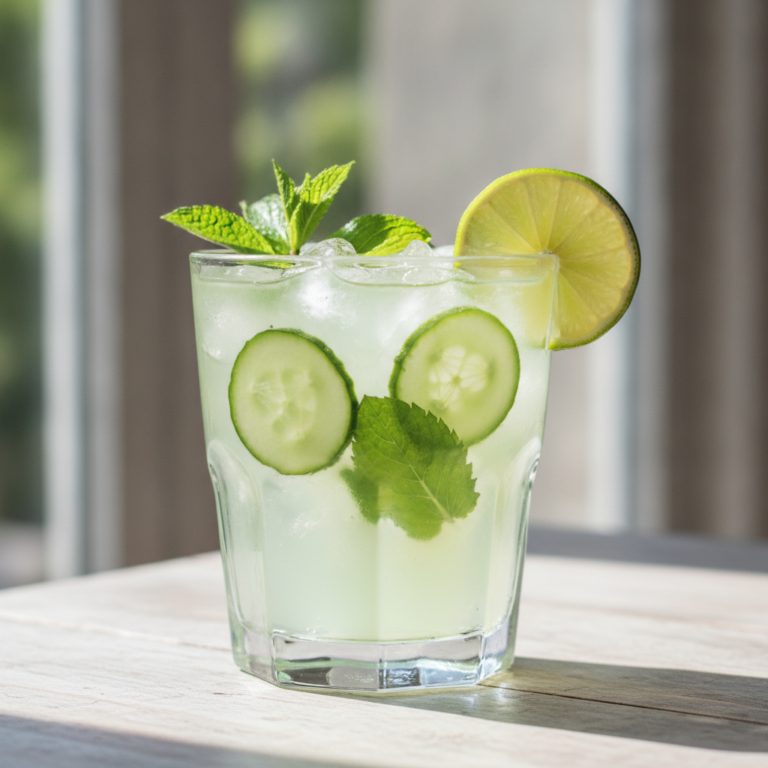 Pfefferminze-Lemongras Mocktail mit Gurke & Limette